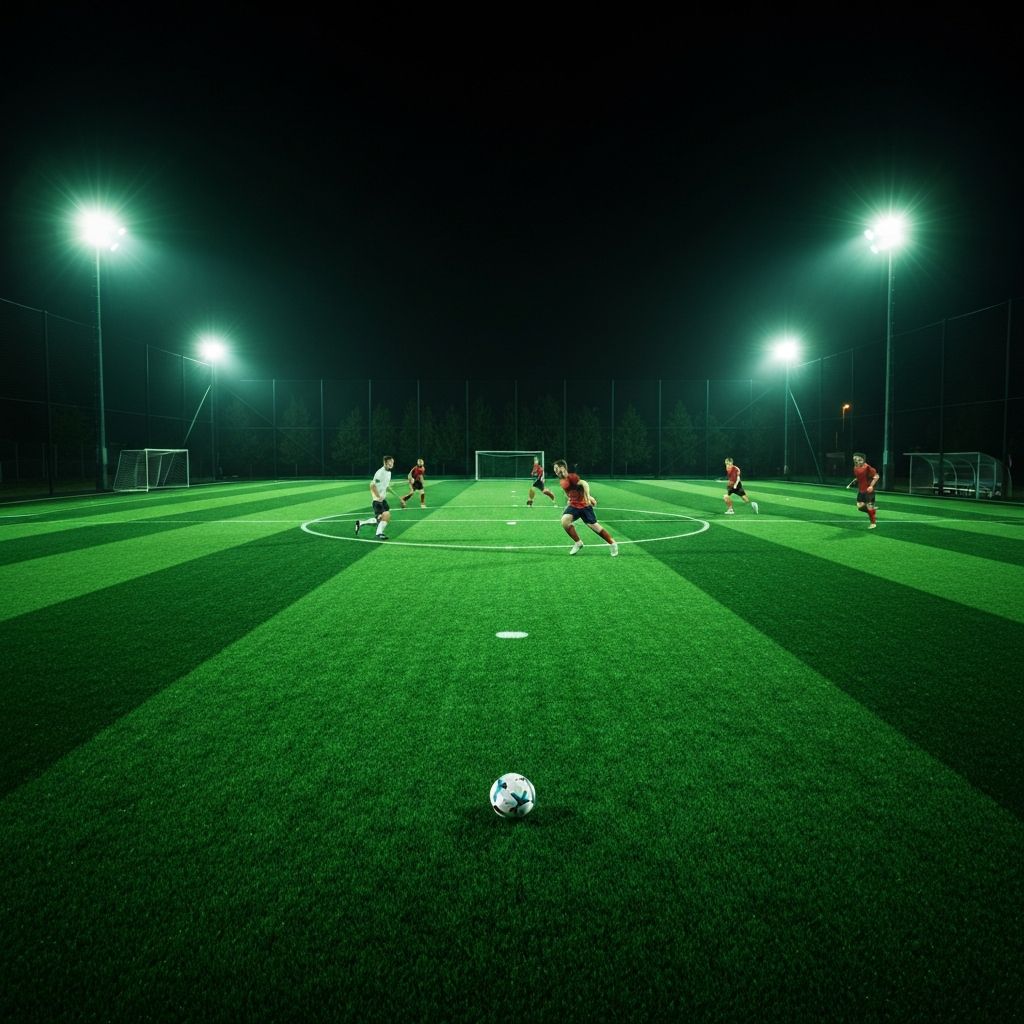 Sports turf field at night